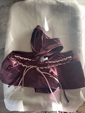 Calvin Klein Women's Burgundy Swim Skort with Braided Waist